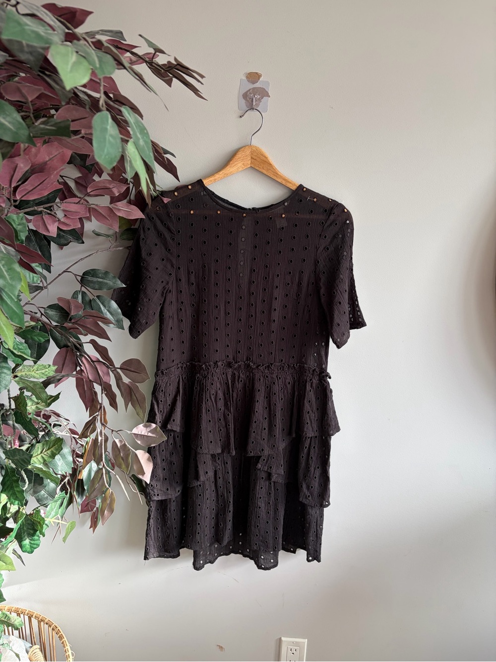 H&M Black Eyelet Tiered Mini Dress
